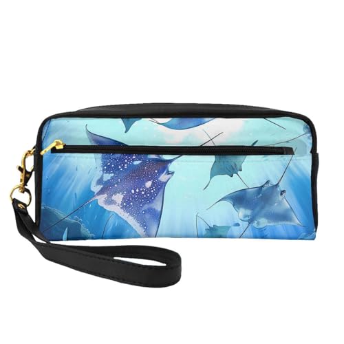 Kosmetiktasche mit Meeresmotiven, bedruckt, Leder, mit Handschlaufe, tragbare Reise-Kulturbeutel, Kosmetik-Organizer-Tasche für Damen, Schwarz , Einheitsgröße, Kosmetiktasche von BNVSADC