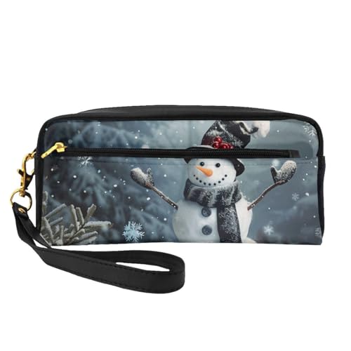 Kosmetiktasche mit Weihnachtsmotiv und Schneemann-Motiv, bedruckt, Leder, mit Handschlaufe, tragbare Reise-Kulturbeutel, Kosmetik-Organizer-Tasche für Damen, Schwarz , Einheitsgröße, Kosmetiktasche von BNVSADC