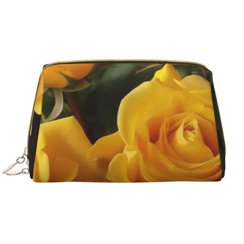 Kosmetiktasche mit gelben Rosen für Damen, tragbare Leder-Make-up-Tasche, Reise-Kosmetiktasche mit Reißverschluss, weiß, Einheitsgröße, Kosmetiktasche von BNVSADC