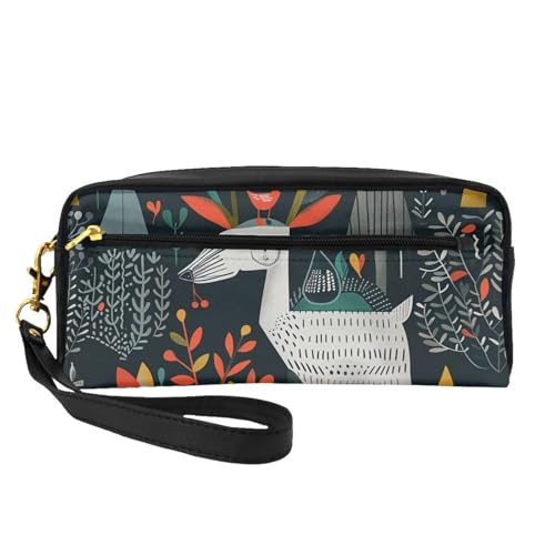 Kosmetiktasche mit skandinavischen Tieren, bedruckt, Leder, mit Handschlaufe, tragbare Reise-Kulturbeutel, Kosmetik-Organizer-Tasche für Damen, Schwarz , Einheitsgröße, Kosmetiktasche von BNVSADC