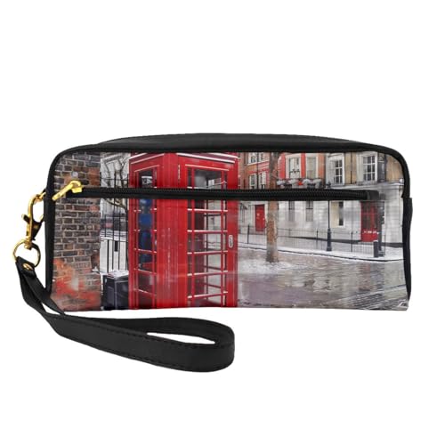 Londoner Make-up-Tasche aus Leder, mit Handschlaufe, tragbar, Reise-Kulturbeutel, Kosmetik-Organizer, Rot, Schwarz , Einheitsgröße, Kosmetiktasche von BNVSADC