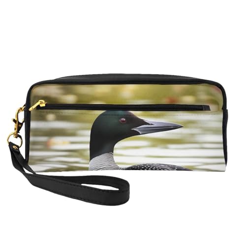 Loon Nature Make-up-Tasche aus Leder mit Vogelmotiv, mit Handschlaufe, tragbare Reise-Kulturbeutel, Kosmetik-Organizer-Tasche für Damen, Schwarz , Einheitsgröße, Kosmetiktasche von BNVSADC