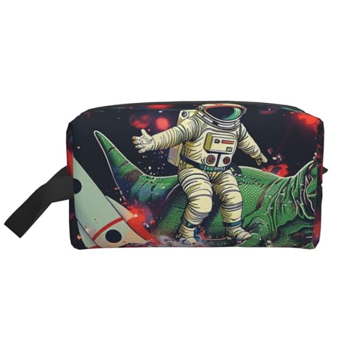 Lustige Make-up-Tasche mit Astronauten-Dinosaurier-Raketen-Druck, Reise-Kosmetiktasche, große Kapazität, Make-up-Koffer, Kulturbeutel, Handtaschen-Organizer für Frauen, weiß, Einheitsgröße von BNVSADC