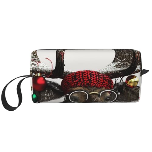 Lustiger Weihnachts-Elch bedruckte Reise-Make-up-Tasche, tragbare Kosmetiktasche, Make-up-Koffer, Kulturbeutel, Handtaschen-Organizer für Frauen, weiß, Einheitsgröße, Kosmetiktasche von BNVSADC