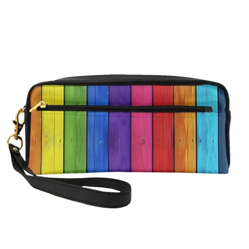 Make-up-Tasche aus Leder, Regenbogenfarben, mit Handschlaufe, tragbar, Reise-Kulturbeutel, Kosmetik-Organizer-Tasche für Damen, Schwarz , Einheitsgröße, Kosmetiktasche von BNVSADC