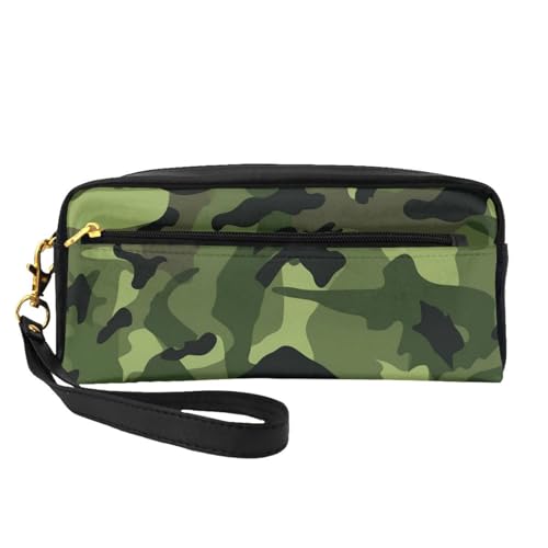 Make-up-Tasche aus Leder, mit Handschlaufe, tragbar, Reise-Kulturbeutel, Kosmetik-Organizer, Tarnmuster, Grün, Schwarz , Einheitsgröße, Kosmetiktasche von BNVSADC