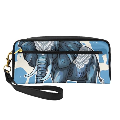 Make-up-Tasche aus Leder mit Azteken-Elefanten-Motiv, mit Handschlaufe, tragbare Reise-Kulturbeutel, Kosmetik-Organizer-Tasche für Damen, Schwarz , Einheitsgröße, Kosmetiktasche von BNVSADC