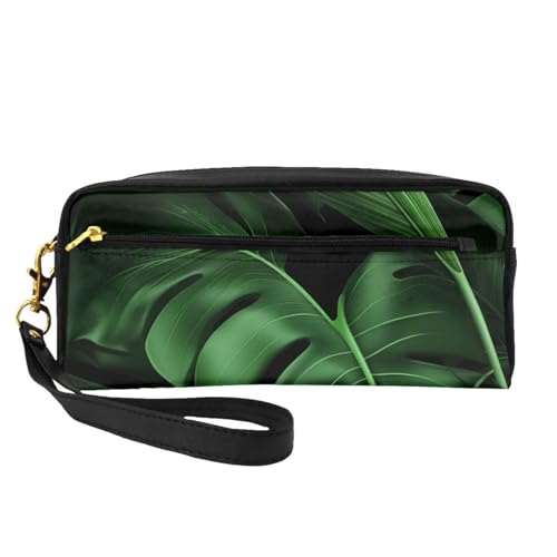 Make-up-Tasche aus Leder mit Bananenblättern, mit Handschlaufe, tragbar, Reise-Kulturbeutel, Kosmetik-Organizer-Tasche für Damen, Schwarz , Einheitsgröße, Kosmetiktasche von BNVSADC