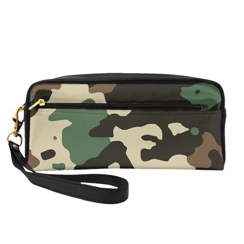 Make-up-Tasche aus Leder mit Camouflage-Muster, mit Handgelenkschlaufe, tragbare Reise-Kulturbeutel, Kosmetik-Organizer-Tasche für Damen, Schwarz , Einheitsgröße, Kosmetiktasche von BNVSADC
