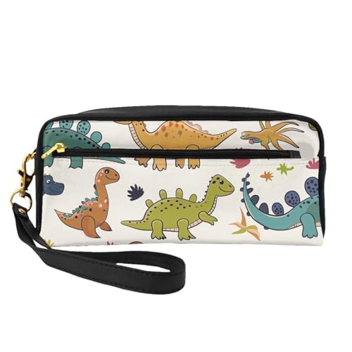Make-up-Tasche aus Leder mit Dinosaurier-Muster, mit Handschlaufe, tragbare Reise-Kulturbeutel, Kosmetik-Organizer-Tasche für Damen, Schwarz , Einheitsgröße, Kosmetiktasche von BNVSADC