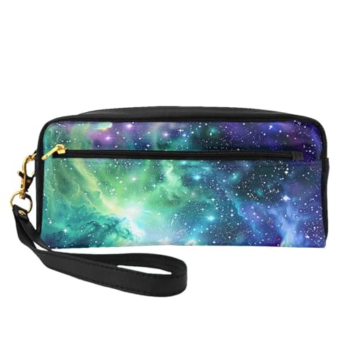 Make-up-Tasche aus Leder mit Handgelenkschlaufe, tragbar, Reise-Kulturbeutel, Kosmetik-Organizer, Grün / Blau / Violett, Schwarz , Einheitsgröße, Kosmetiktasche von BNVSADC