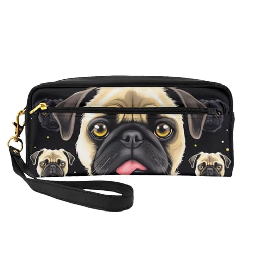 Make-up-Tasche aus Leder mit Handgelenkschlaufe, tragbar, Reise-Kulturbeutel, Kosmetik-Organizer, Schwarz / Gelb, Schwarz , Einheitsgröße, Kosmetiktasche von BNVSADC