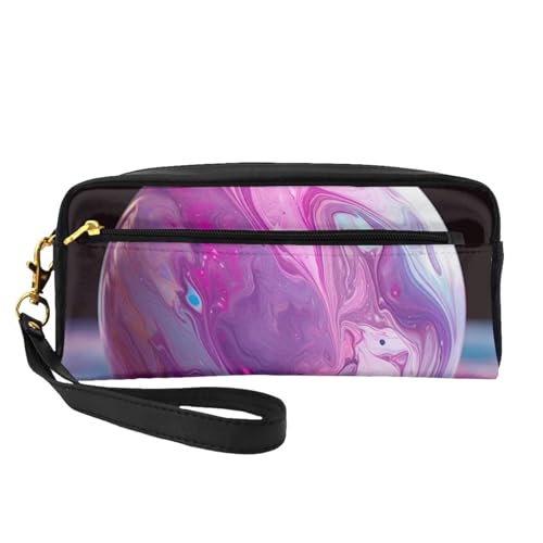 Make-up-Tasche aus Leder mit Handgelenkschlaufe, tragbar, Reise-Kulturbeutel, Kosmetik-Organizer, Violett, Schwarz , Einheitsgröße, Kosmetiktasche von BNVSADC