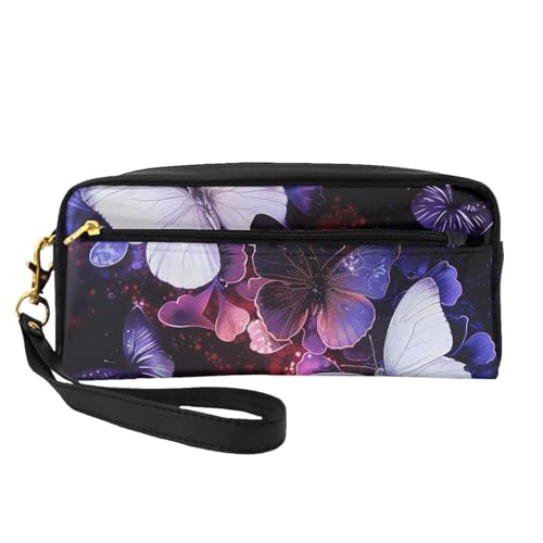 Make-up-Tasche aus Leder mit Handgelenkschlaufe, tragbar, Reise-Kulturbeutel, Kosmetik-Organizer, Weiß / Lila, Schwarz , Einheitsgröße, Kosmetiktasche von BNVSADC