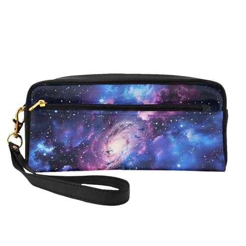 Make-up-Tasche aus Leder mit Handschlaufe, Motiv: Galaxie, Sterne, Weltraum, tragbar, Reise-Kulturbeutel, Kosmetik-Organizer-Tasche für Damen, Schwarz , Einheitsgröße, Kosmetiktasche von BNVSADC