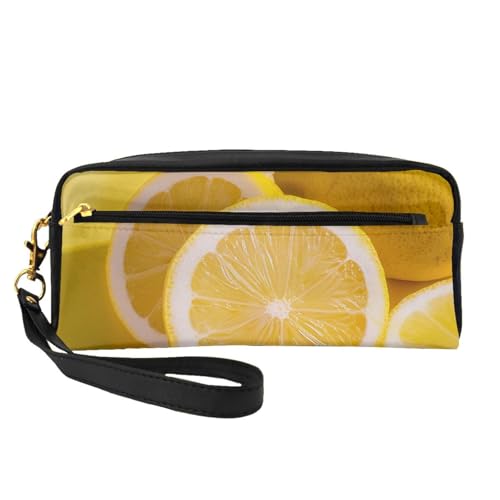 Make-up-Tasche aus Leder mit Handschlaufe, tragbar, Reise-Kulturbeutel, Kosmetik-Organizer, Gelb mit Zitronengelb, Schwarz , Einheitsgröße, Kosmetiktasche von BNVSADC