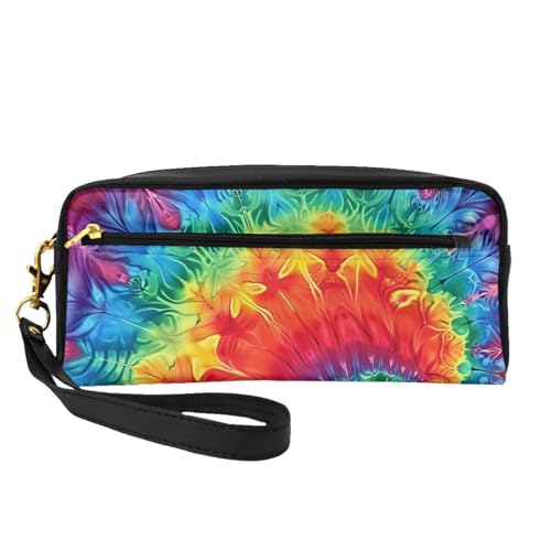 Make-up-Tasche aus Leder mit Handschlaufe, tragbar, Reise-Kulturbeutel, Kosmetik-Organizer, Regenbogenfarben, Rot, Schwarz , Einheitsgröße, Kosmetiktasche von BNVSADC