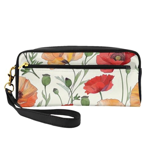 Make-up-Tasche aus Leder mit Handschlaufe, tragbar, Reise-Kulturbeutel, Kosmetik-Organizer, Rot, Schwarz , Einheitsgröße, Kosmetiktasche von BNVSADC