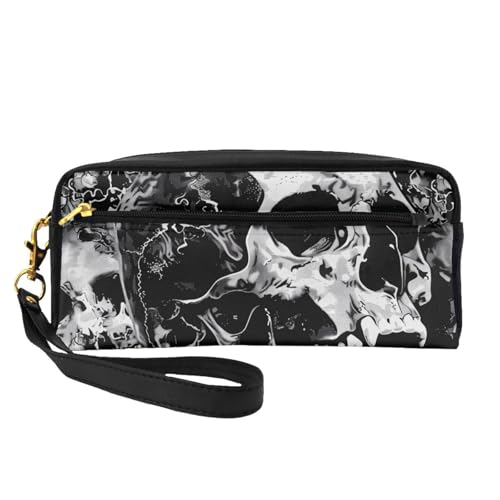 Make-up-Tasche aus Leder mit Handschlaufe, tragbar, Reise-Kulturbeutel, Kosmetik-Organizer, Schwarz und Weiß, Schwarz , Einheitsgröße, Kosmetiktasche von BNVSADC