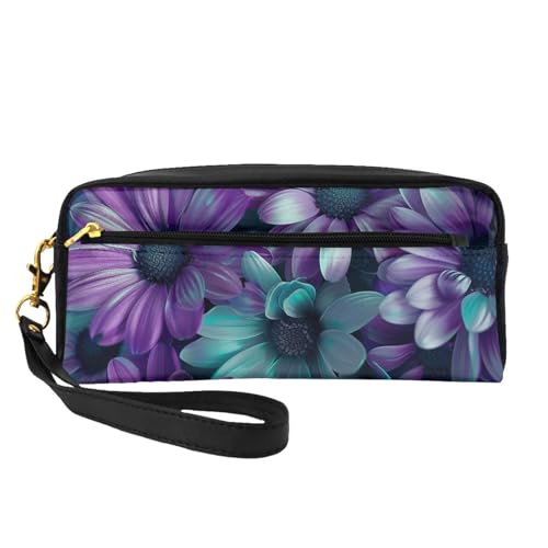 Make-up-Tasche aus Leder mit Handschlaufe, tragbar, Reise-Kulturbeutel, Kosmetik-Organizer, Violett und Blaugrün, Schwarz , Einheitsgröße, Kosmetiktasche von BNVSADC