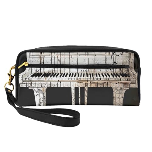 Make-up-Tasche aus Leder mit Klavierdruck, mit Handschlaufe, tragbare Reise-Kulturbeutel, Kosmetik-Organizer-Tasche für Damen, Schwarz , Einheitsgröße, Kosmetiktasche von BNVSADC