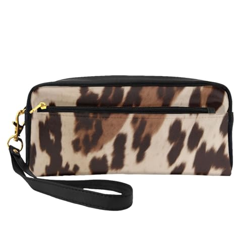 Make-up-Tasche aus Leder mit Kuhfell-Aufdruck, mit Handschlaufe, tragbare Reise-Kulturbeutel, Kosmetik-Organizer-Tasche für Damen, Schwarz , Einheitsgröße, Kosmetiktasche von BNVSADC