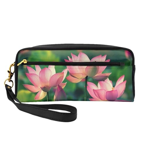 Make-up-Tasche aus Leder mit Lotusblumen-Motiv, mit Handschlaufe, tragbare Reise-Kulturbeutel, Kosmetik-Organizer-Tasche für Damen, Schwarz , Einheitsgröße, Kosmetiktasche von BNVSADC
