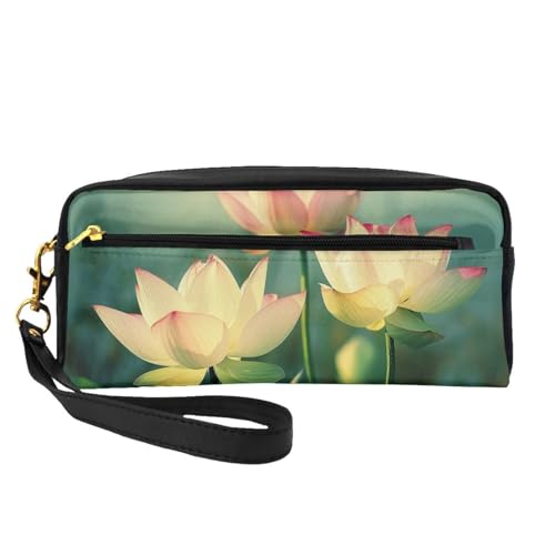 Make-up-Tasche aus Leder mit Lotusblumen-Motiv, mit Handschlaufe, tragbare Reise-Kulturbeutel, Kosmetik-Organizer-Tasche für Damen, Schwarz , Einheitsgröße, Kosmetiktasche von BNVSADC