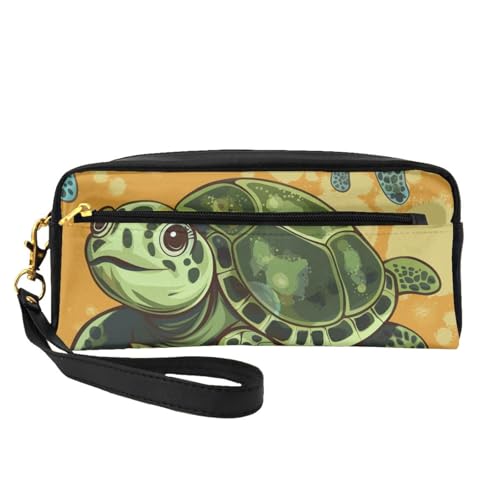 Make-up-Tasche aus Leder mit Meeresschildkröte, mit Handschlaufe, tragbare Reise-Kulturbeutel, Kosmetik-Organizer-Tasche für Damen, Schwarz , Einheitsgröße, Kosmetiktasche von BNVSADC