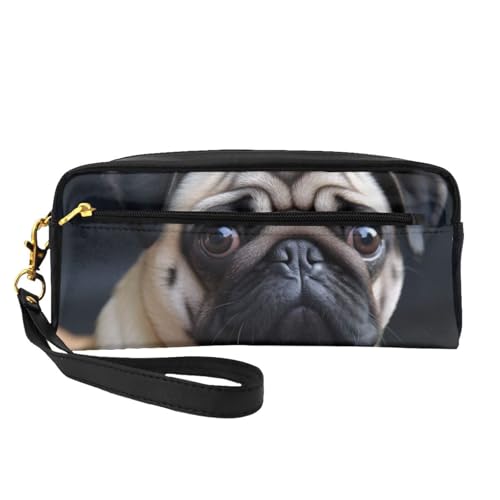 Make-up-Tasche aus Leder mit Mops-Motiv, mit Handschlaufe, tragbare Reise-Kulturbeutel, Kosmetik-Organizer-Tasche für Damen, Schwarz , Einheitsgröße, Kosmetiktasche von BNVSADC