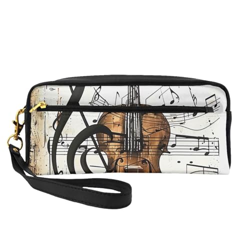 Make-up-Tasche aus Leder mit Musikdruck, mit Handschlaufe, tragbare Reise-Kulturbeutel, Kosmetik-Organizer-Tasche für Damen, Schwarz , Einheitsgröße, Kosmetiktasche von BNVSADC