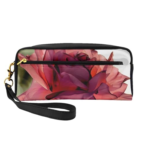 Make-up-Tasche aus Leder mit Rosen-Blumen-Motiv, mit Handschlaufe, tragbare Reise-Kulturbeutel, Kosmetik-Organizer-Tasche für Damen, Schwarz , Einheitsgröße, Kosmetiktasche von BNVSADC