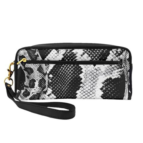 Make-up-Tasche aus Leder mit Schlangenhaut-Motiv, mit Handschlaufe, tragbar, Reise-Kulturbeutel, Kosmetik-Organizer, Schwarz und Weiß, Schwarz , Einheitsgröße, Kosmetiktasche von BNVSADC