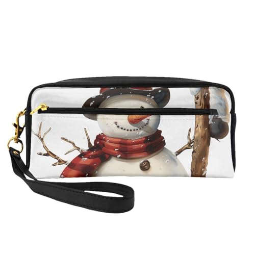 Make-up-Tasche aus Leder mit Schneemann-Aufdruck, mit Handschlaufe, tragbare Reise-Kulturbeutel, Kosmetik-Organizer-Tasche für Damen, Schwarz , Einheitsgröße, Kosmetiktasche von BNVSADC