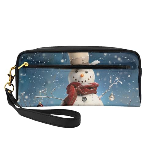 Make-up-Tasche aus Leder mit Schneemann-Motiv, mit Handschlaufe, tragbar, Reise-Kulturbeutel, Kosmetik-Organizer-Tasche für Damen, Schwarz , Einheitsgröße, Kosmetiktasche von BNVSADC