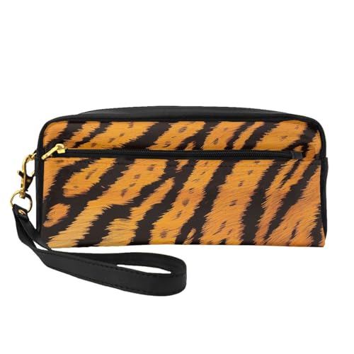Make-up-Tasche aus Leder mit Tiger-Streifenmuster, mit Handgelenkschlaufe, tragbare Reise-Kulturbeutel, Kosmetik-Organizer-Tasche für Damen, Schwarz , Einheitsgröße, Kosmetiktasche von BNVSADC