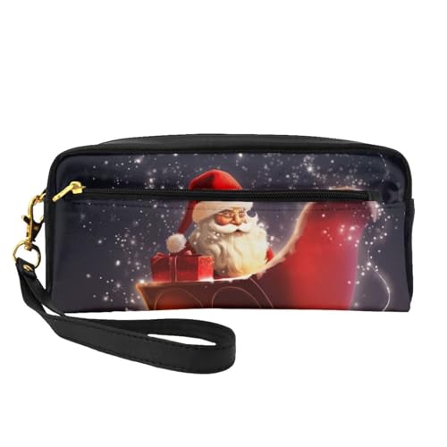 Make-up-Tasche aus Leder mit Weihnachtszauber bedruckt, mit Handschlaufe, tragbare Reise-Kulturbeutel, Kosmetik-Organizer-Tasche für Damen, Schwarz , Einheitsgröße, Kosmetiktasche von BNVSADC