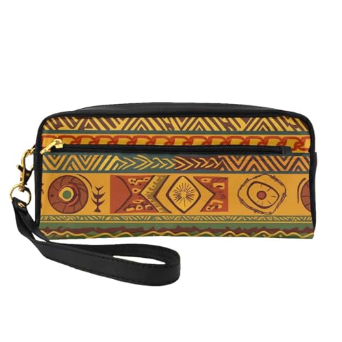Make-up-Tasche aus Leder mit afrikanischem Nationalmuster, mit Handschlaufe, tragbare Reise-Kulturbeutel, Kosmetik-Organizer-Tasche für Damen, Schwarz , Einheitsgröße, Kosmetiktasche von BNVSADC