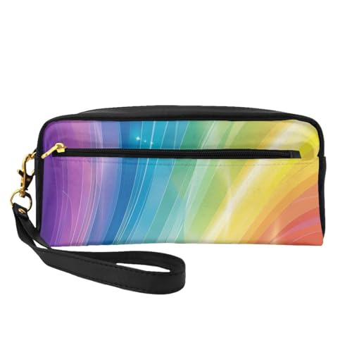 Make-up-Tasche aus Leder mit bunten Streifen und Regenbogen-Druck, mit Handgelenkschlaufe, tragbare Reise-Kulturbeutel, Kosmetik-Organizer-Tasche für Damen, Schwarz , Einheitsgröße, Kosmetiktasche von BNVSADC