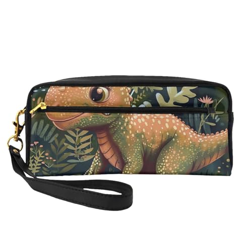 Make-up-Tasche aus Leder mit niedlichem Dinosaurier-Motiv, mit Handschlaufe, tragbare Reise-Kulturbeutel, Kosmetik-Organizer-Tasche für Damen, Schwarz , Einheitsgröße, Kosmetiktasche von BNVSADC