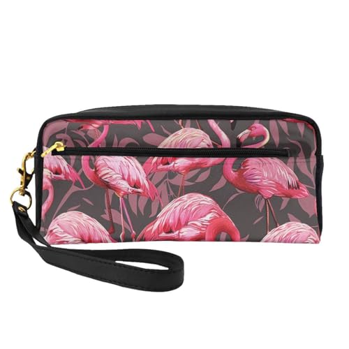 Make-up-Tasche aus Leder mit niedlichem Flamingo-Muster, mit Handschlaufe, tragbare Reise-Kulturbeutel, Kosmetik-Organizer-Tasche für Damen, Schwarz , Einheitsgröße, Kosmetiktasche von BNVSADC