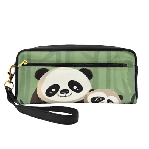 Make-up-Tasche aus Leder mit niedlichem Panda-Motiv, mit Handschlaufe, tragbare Reise-Kulturbeutel, Kosmetik-Organizer-Tasche für Damen, Schwarz , Einheitsgröße, Kosmetiktasche von BNVSADC