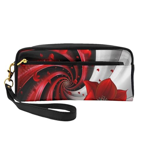 Make-up-Tasche aus Leder mit roter Blume, mit Handschlaufe, tragbare Reise-Kulturbeutel, Kosmetik-Organizer-Tasche für Damen, Schwarz , Einheitsgröße, Kosmetiktasche von BNVSADC