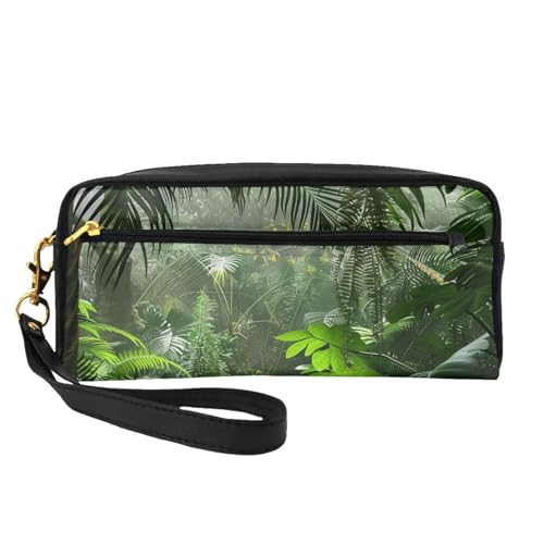 Make-up-Tasche aus Leder mit tropischem Regenwald, mit Handschlaufe, tragbar, Reise-Kulturbeutel, Kosmetik-Organizer-Tasche für Damen, Schwarz , Einheitsgröße, Kosmetiktasche von BNVSADC