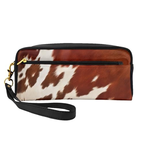 Make-up-Tasche aus Rindsleder mit Handschlaufe, tragbar, Reise-Kulturbeutel, Kosmetik-Organizer, Rot und Weiß, Schwarz , Einheitsgröße, Kosmetiktasche von BNVSADC