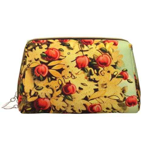 Make-up-Tasche für Damen, Motiv: Auto, unter Obstbäumen, tragbar, Leder, Reise-Reißverschluss, Kosmetiktasche, weiß, Einheitsgröße, Kosmetiktasche von BNVSADC