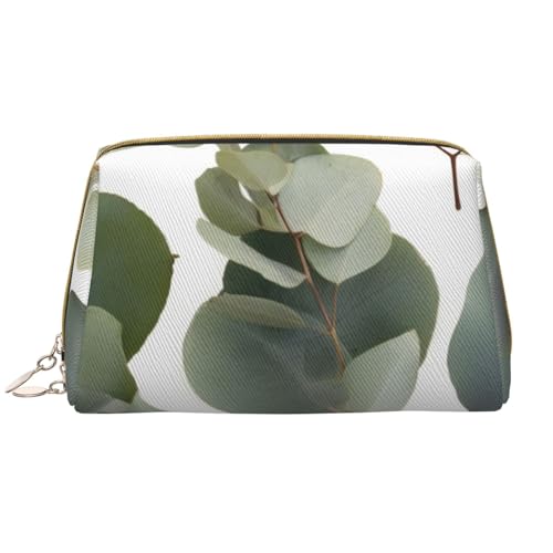 Make-up-Tasche für Damen, Motiv: Eukalyptusblätter, tragbar, Leder, Reise-Reißverschluss, Kosmetiktasche, weiß, Einheitsgröße, Kosmetiktasche von BNVSADC