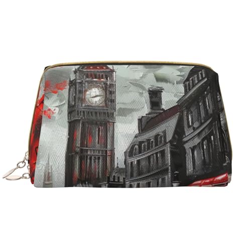 Make-up-Tasche für Damen, Motiv: Londoner Straße, tragbar, Leder, mit Reißverschluss, Rot, weiß, Einheitsgröße, Kosmetiktasche von BNVSADC