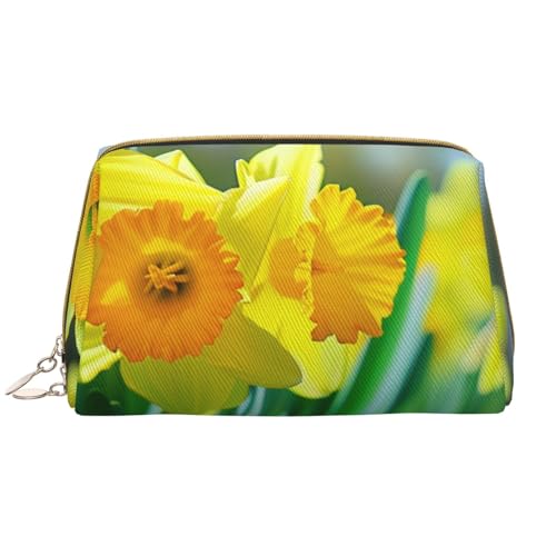 Make-up-Tasche für Damen, Motiv: Narzissenblumen, tragbar, Leder, Reise-Kosmetiktasche, mit Reißverschluss, weiß, Einheitsgröße, Kosmetiktasche von BNVSADC
