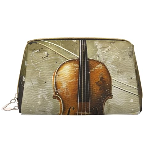 Make-up-Tasche für Damen, Motiv: Schmetterling und Cello, tragbar, Leder, Reise-Reißverschluss, Kosmetiktasche, weiß, Einheitsgröße, Kosmetiktasche von BNVSADC